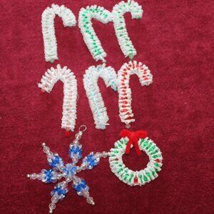 Vintage Handmade Ornaments Lace and beads - Set of  8